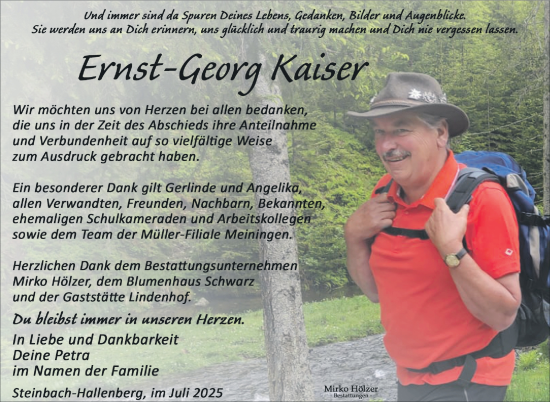 Traueranzeige von Ernst-Georg Kaiser von Südthüringer Presse