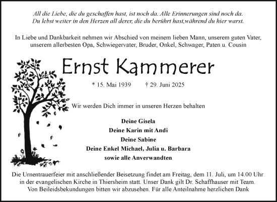 Traueranzeige von Ernst Kammerer von Frankenpost