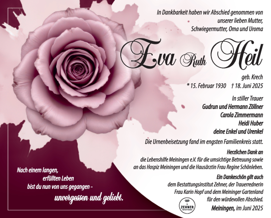 Traueranzeige von Eva Ruth Heil von Südthüringer Presse
