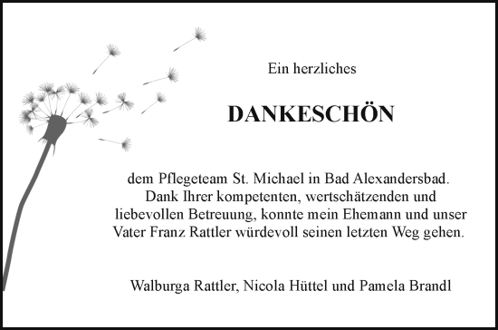 Traueranzeige von Franz Rattler von Frankenpost