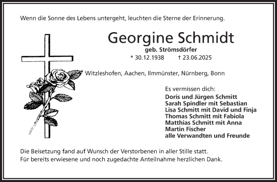 Traueranzeige von Georgine Schmidt von Frankenpost