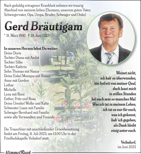 Traueranzeige von Gerd Bräutigam von Südthüringer Presse