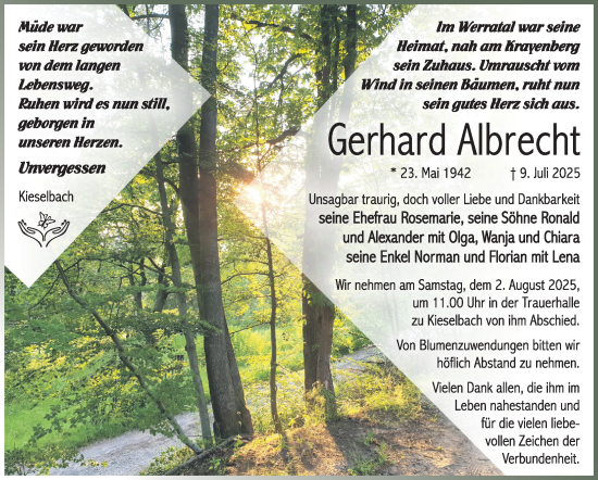 Traueranzeige von Gerhard Albrecht von Südthüringer Presse