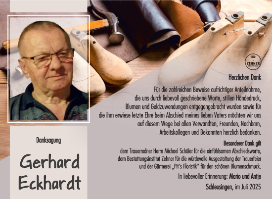 Traueranzeige von Gerhard Eckhardt von Südthüringer Presse