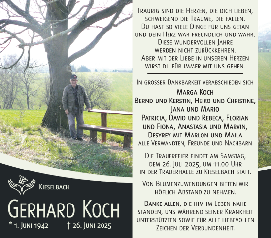 Traueranzeige von Gerhard Koch von Südthüringer Presse