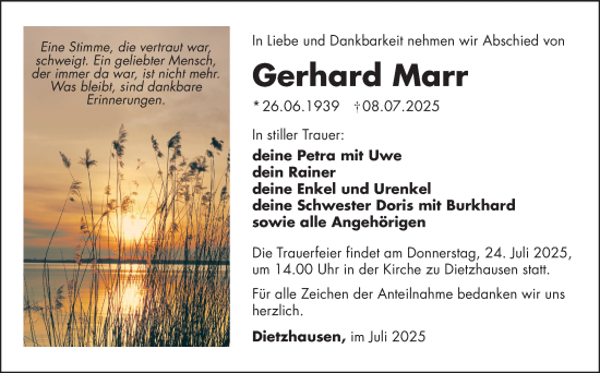 Traueranzeige von Gerhard Marr von Südthüringer Presse