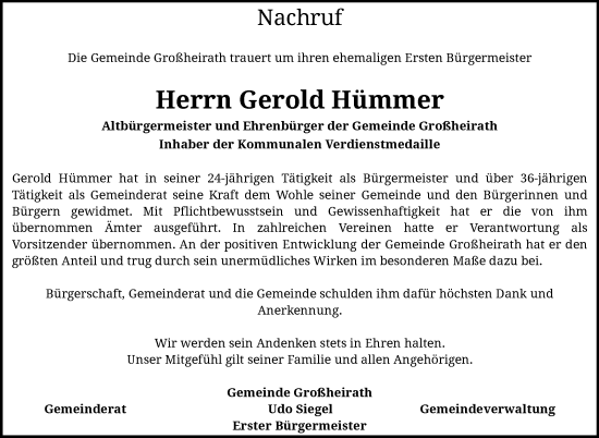 Traueranzeige von Gerold Hümmer von Neue Presse Coburg