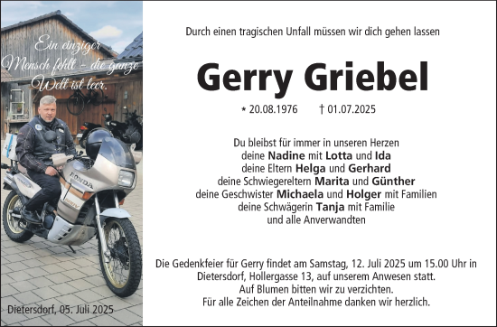 Traueranzeige von Gerry Griebel von Neue Presse Coburg