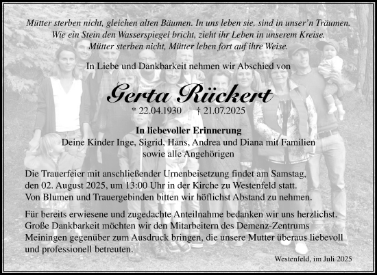 Traueranzeige von Gerta Rückert von Südthüringer Presse