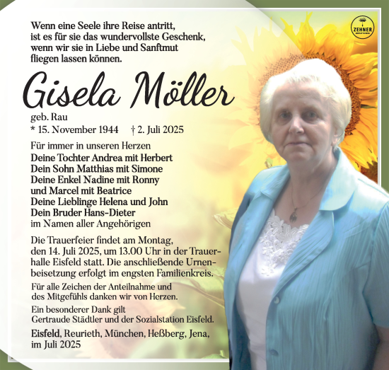 Traueranzeige von Gisela Möller von Südthüringer Presse