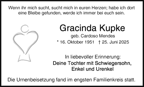 Traueranzeige von Gracinda Kupke von Frankenpost