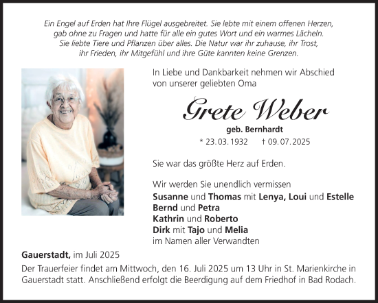 Traueranzeige von Grete Weber von Neue Presse Coburg