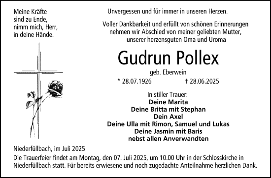 Traueranzeige von Gudrun Pollex von Neue Presse Coburg