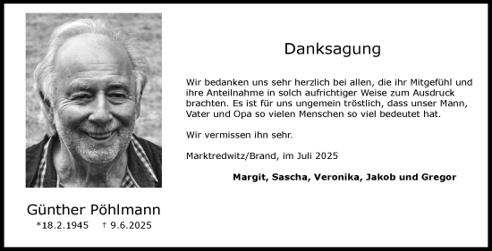 Traueranzeige von Günther Pöhlmann von Frankenpost