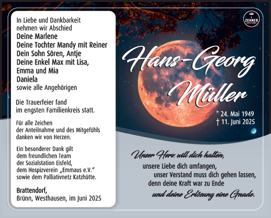 Traueranzeige von Hans-Georg Müller von Südthüringer Presse