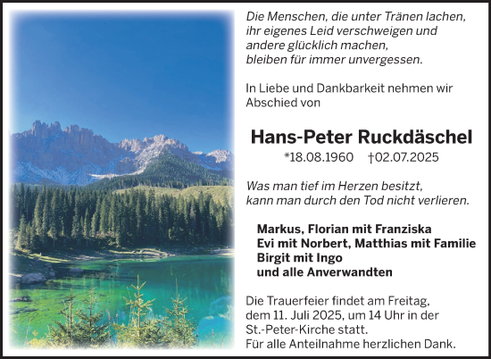 Traueranzeige von Hans-Peter Ruckdäschel von Frankenpost