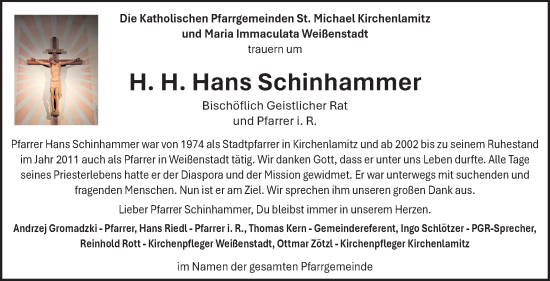Traueranzeige von Hans Schinhammer von Frankenpost