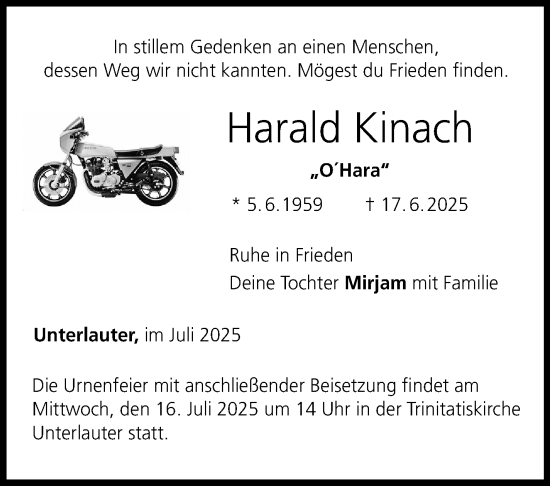 Traueranzeige von Harald Kinach von Neue Presse Coburg
