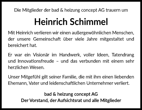 Traueranzeige von Heinrich Schimmel von Frankenpost