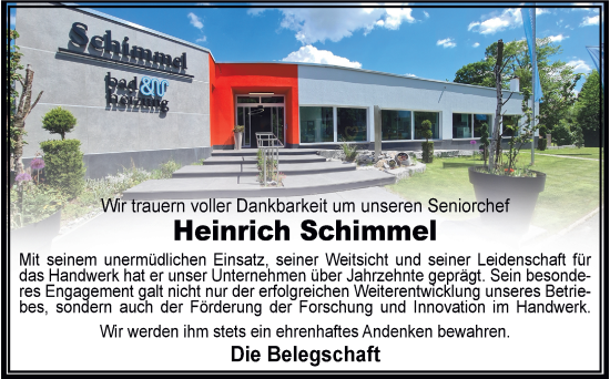 Traueranzeige von Heinrich Schimmel von Frankenpost