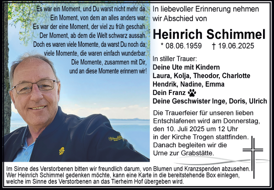Traueranzeige von Heinrich Schimmel von Frankenpost