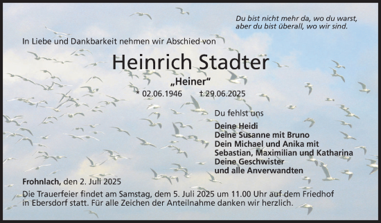 Traueranzeige von Heinrich Stadter von Neue Presse Coburg