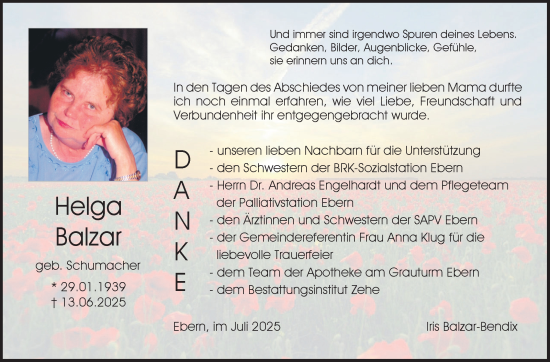 Traueranzeige von Helga Balzar von Neue Presse Coburg