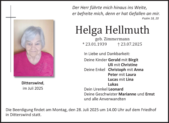 Traueranzeige von Helga Hellmuth von Neue Presse Coburg