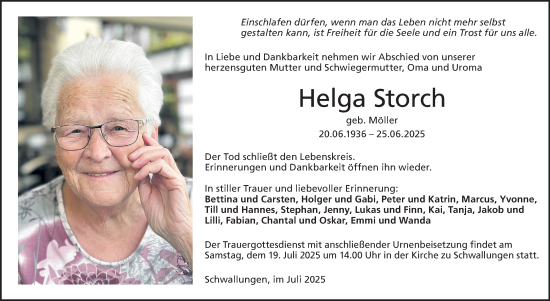 Traueranzeige von Helga Storch von Südthüringer Presse