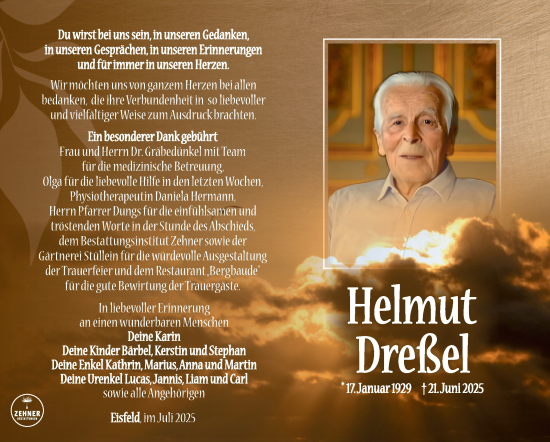 Traueranzeige von Helmut Dreßel von Südthüringer Presse