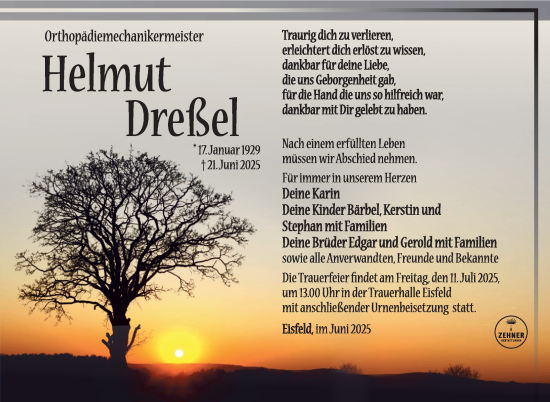Traueranzeige von Helmut Dreßel von Südthüringer Presse