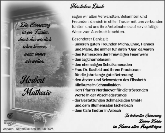 Traueranzeige von Herbert Mathesie von Südthüringer Presse