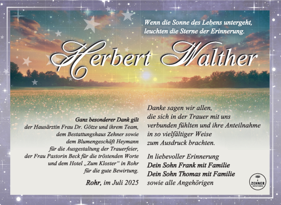 Traueranzeige von Herbert Walther von Südthüringer Presse