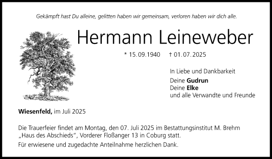 Traueranzeige von Hermann Leineweber von Neue Presse Coburg
