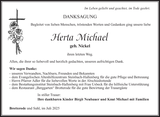 Traueranzeige von Herta Michael von Südthüringer Presse
