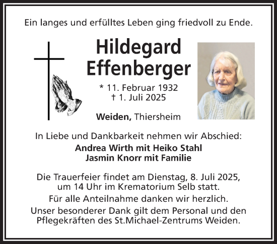 Traueranzeige von Hildegard Effenberger von Frankenpost