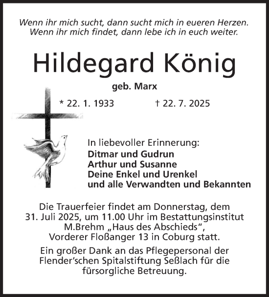 Traueranzeige von Hildegard König von Neue Presse Coburg