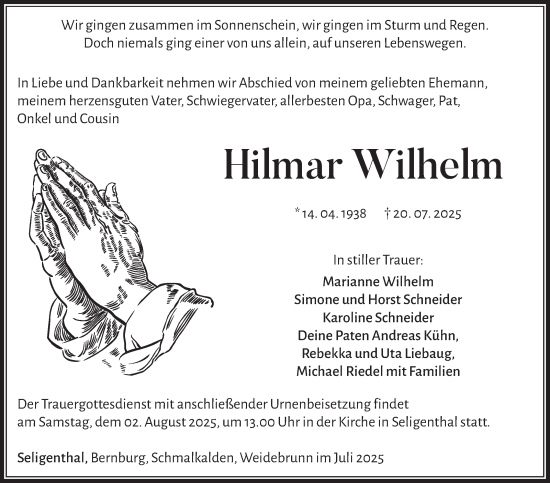Traueranzeige von Hilmar Wilhelm von Südthüringer Presse