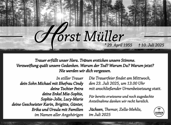 Traueranzeige von Horst Müller von Südthüringer Presse