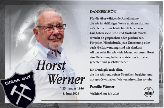 Traueranzeige von Horst Werner von Südthüringer Presse