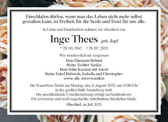 Traueranzeige von Inge Thees von Südthüringer Presse