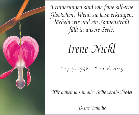 Traueranzeige von Irene Nickl von Frankenpost