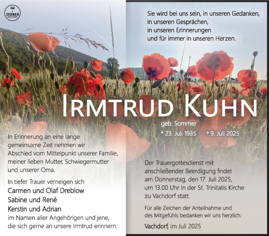 Traueranzeige von Irmtrud Kuhn von Südthüringer Presse