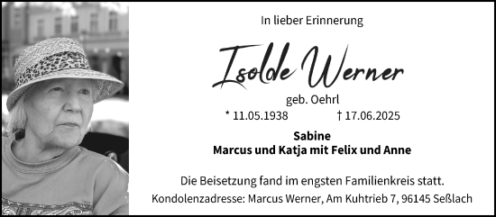 Traueranzeige von Isolde Werner von Neue Presse Coburg