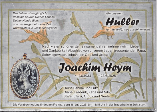 Traueranzeige von Joachim Heym von Südthüringer Presse