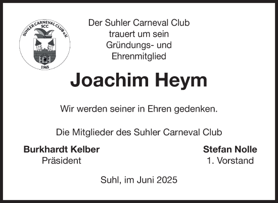 Traueranzeige von Joachim Heym von Südthüringer Presse