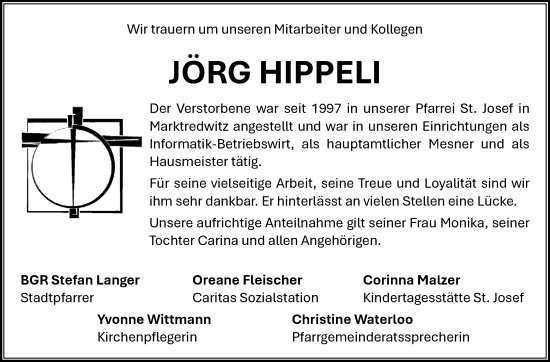 Traueranzeige von Jörg Hippeli von Südthüringer Presse