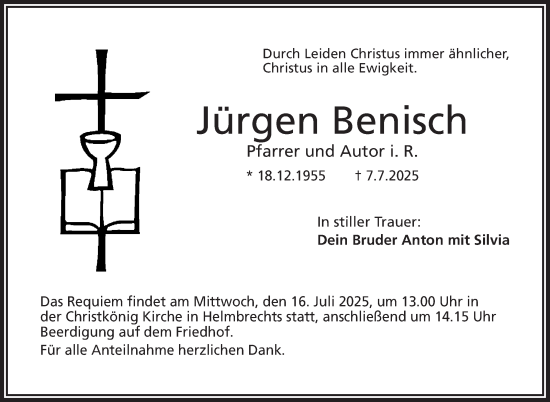 Traueranzeige von Jürgen Benisch von Frankenpost