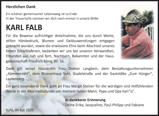 Traueranzeige von Karl Falb von Südthüringer Presse