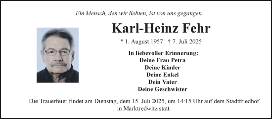 Traueranzeige von Karl-Heinz Fehr von Frankenpost
